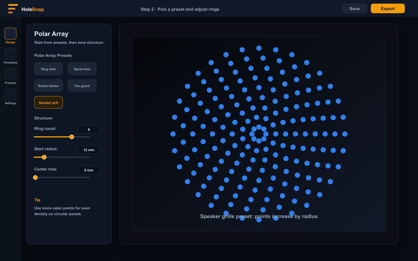 Polar Array presets and ring controls