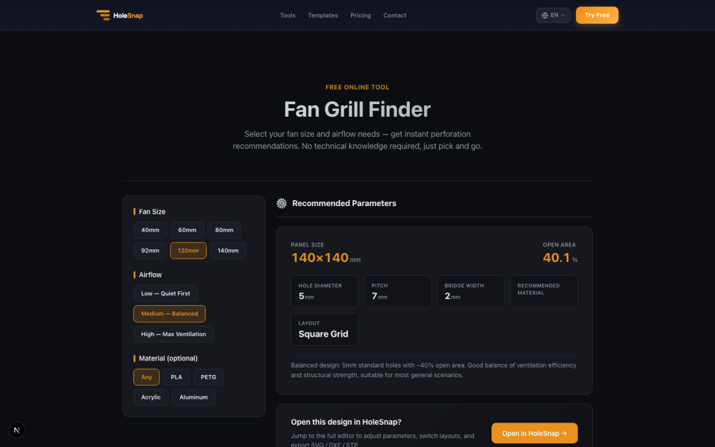 Fan Grill DXF Generator: Create Custom Fan Covers Online
