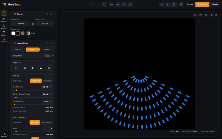 Creare un pattern DXF per griglia ventola con Polar Array
