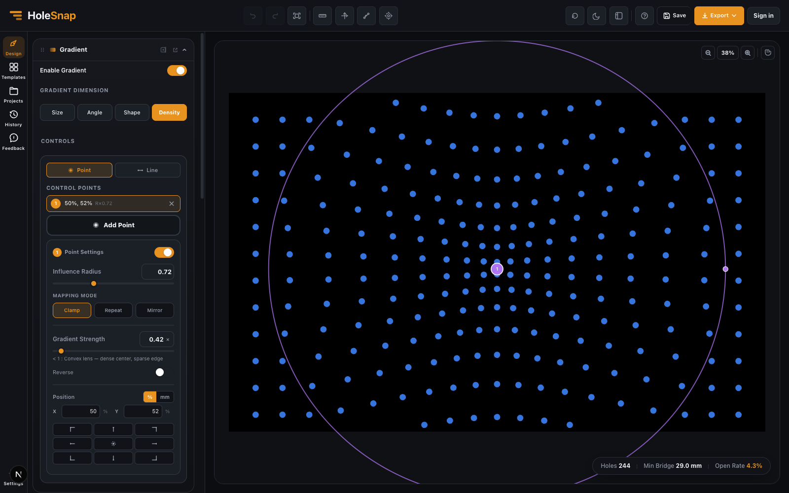 Point-based Density gradient with a denser center and sparser outer area