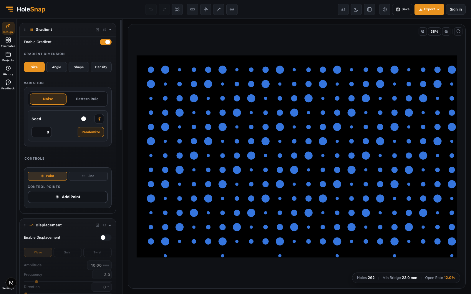 Size Noise variation applied to a regular grid with a fixed seed