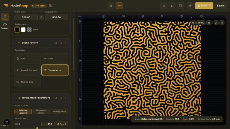 Turing Maze Pattern Generator: Create Labyrinth and Fingerprint Vectors Online