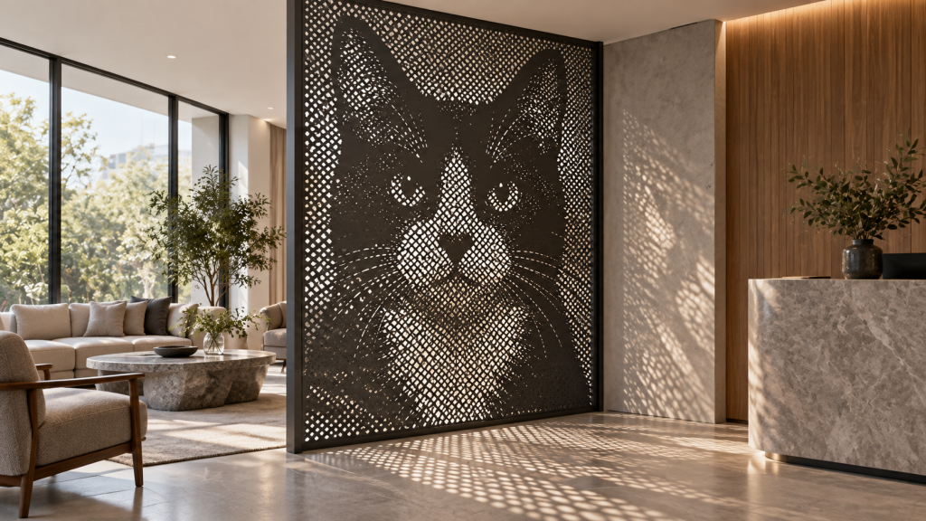 Concept visualization of a cat-pattern perforated interior screen