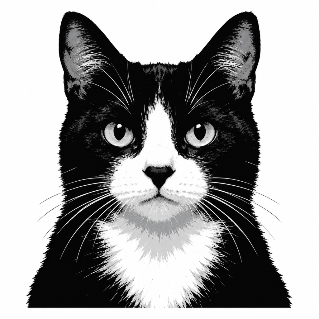 Black-and-white cat portrait used as the Pattern source