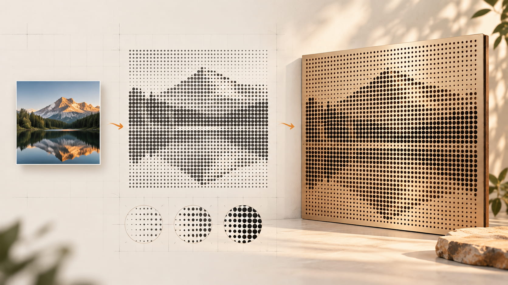 Image to Perf turns a landscape image into a tonal perforation map and a perforated panel.